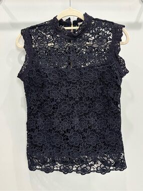 Nanette Lepore Navy Floral Crochet Lace Sleeveless Camisole